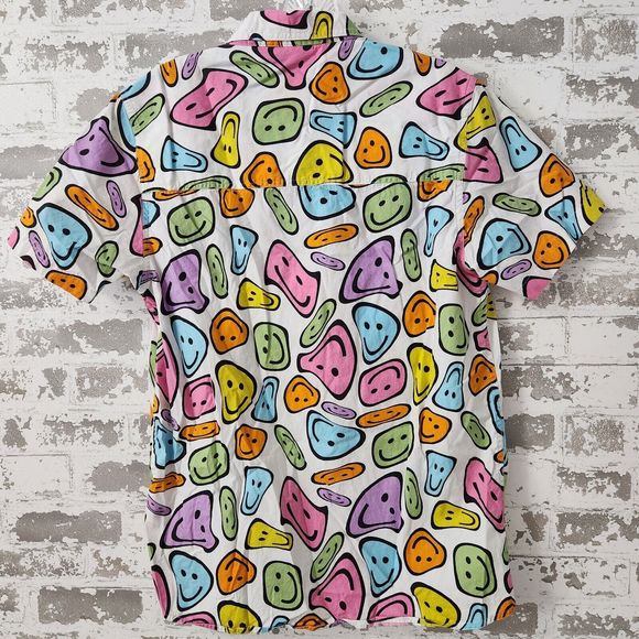 A-Lab Short Sleeve Button Down Short Colorful Smilie Face Print Mens Size S - Picture 2 of 4